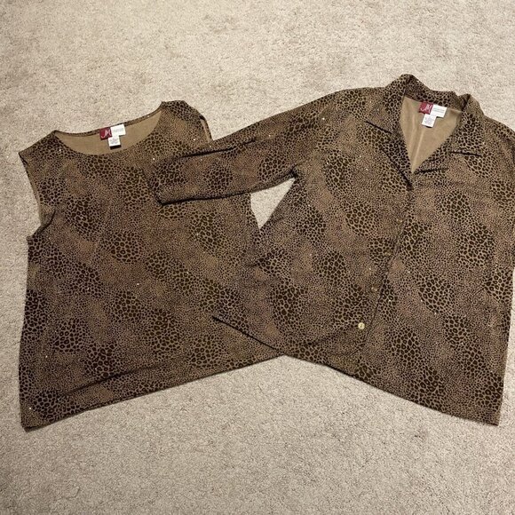 JM Collection Ladies 2 Piece Tank & Shirt Set Size Large Leopard Stretch Sparkle - Picture 6 of 12